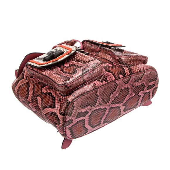 🐍GUCCI PYTHON BACKPACK NWT BAMBOO HANDLE ! PINK and TAN PYTHON w/ Orange trim! - Picture 3 of 8